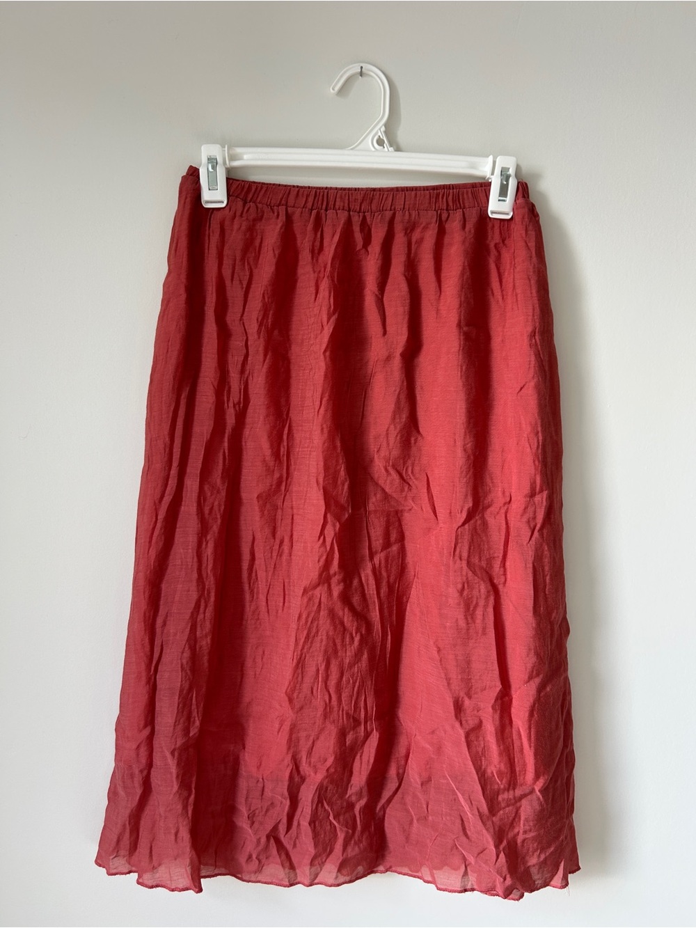Women's Red Midi Skirt with Elastic Waist